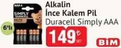 DURACELL SİMPLY İNCE KALEM PİL AAA 6'LI fiyat ve kampanya bilgisi